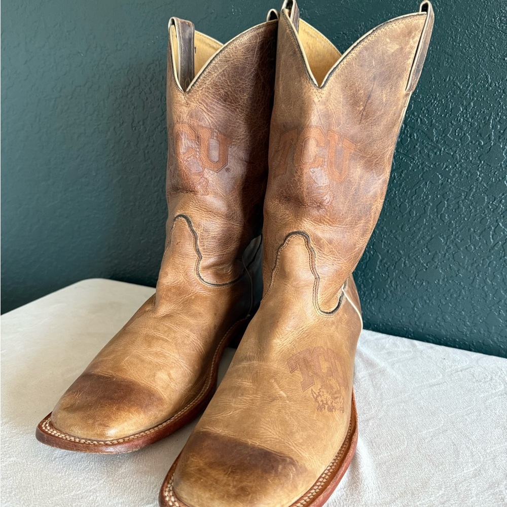 TCU Nocona Tan Cowboy Western Boots Leather Square Toe